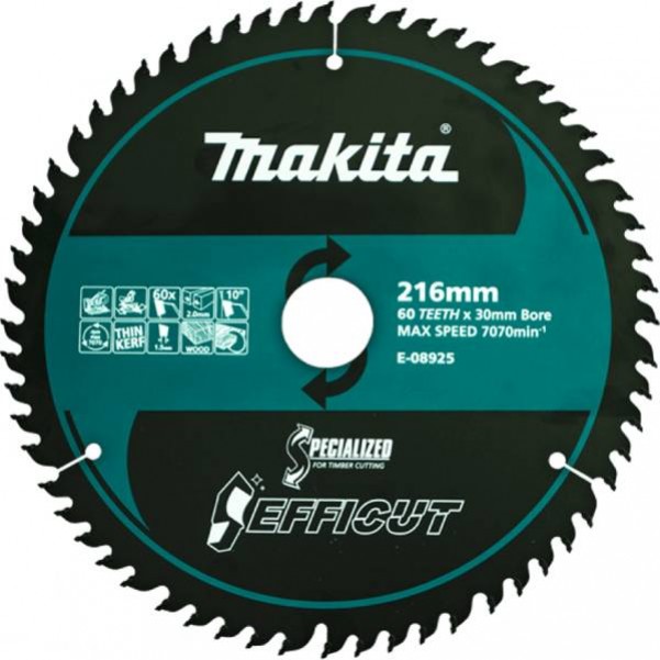 Makita E-08925 - 216mm x 30/25.4 x 60T TCT Efficut Wood Saw Blade Makita Accessories